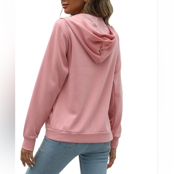 Women's Pink XL Fashion Hoodie Drawstring Sweater Zip Up - Picture 6 of 6